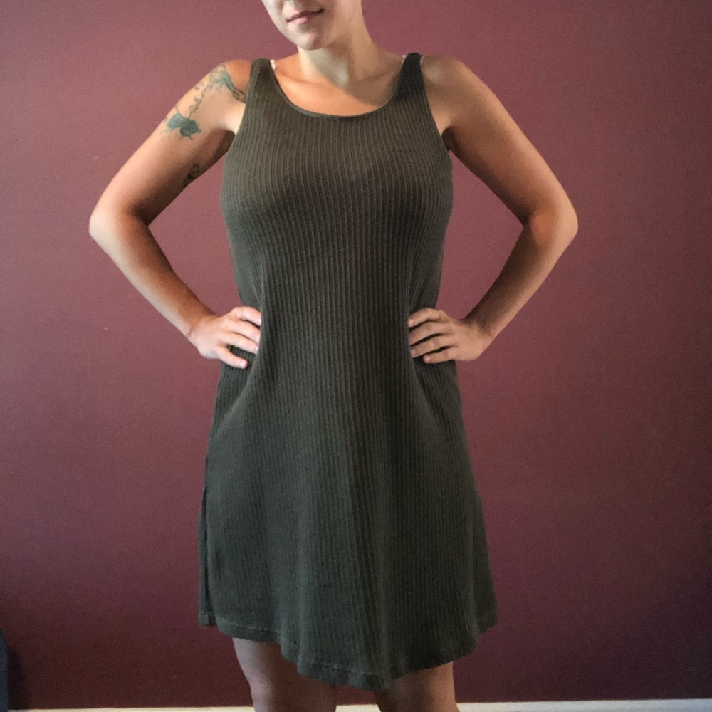 Green ribbed tank top dress